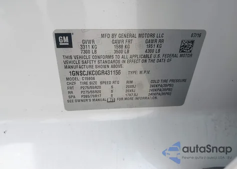 2016 Chevrolet Suburban Ltz from USA, damaged, VIN 1GNSCJKC0GR431156